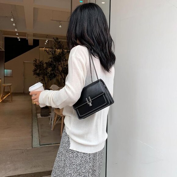 🆕Women Black Leather Crossbody Bag Small Shoulder Purse Satchel Evening Chain - Picture 4 of 9